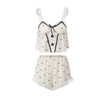 Printed Lace Satin Camisole And Shorts Women's Loungewear Set